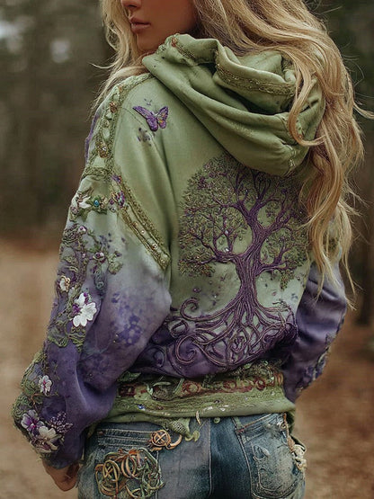 Women's Vintage Viking Tree Of Life Art Gradient Comfort Hoodie