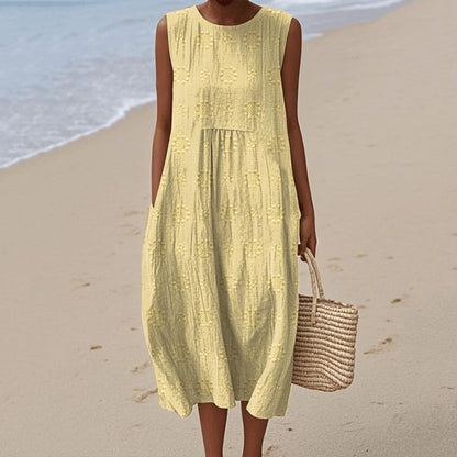 Vintage Loose Flower Art Sleeveless Cotton And Linen Tank Dress