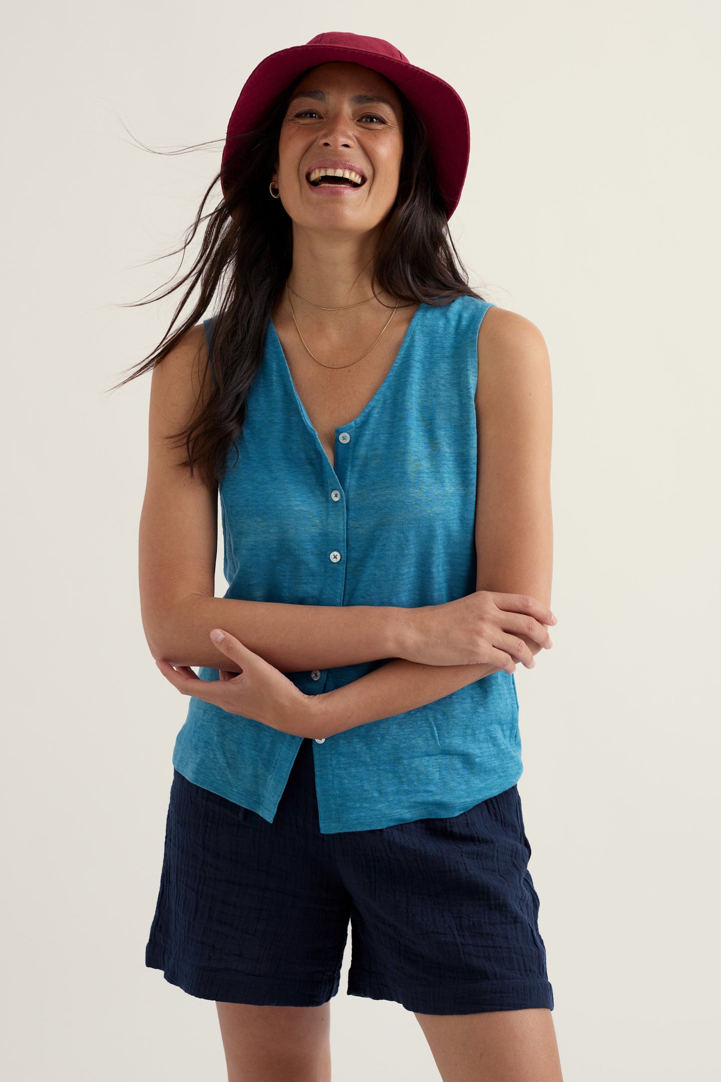 Carn Glaze Linen Button-Through Vest